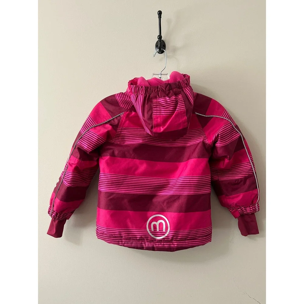 Minymo Kids Pink Striped Hooded Winter Jacket Insulated Ski Coat Thumbhole Cuffs